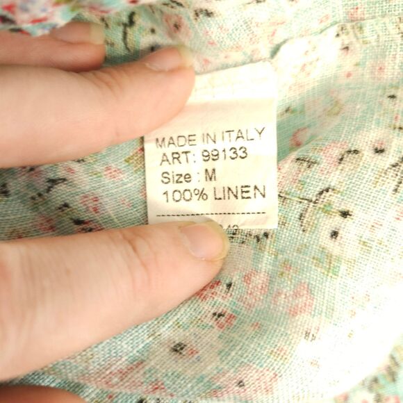 Viola Borghi Womens Medium 100% Linen Floral Short Sleeve Blouse Made In Italy - Picture 4 of 7
